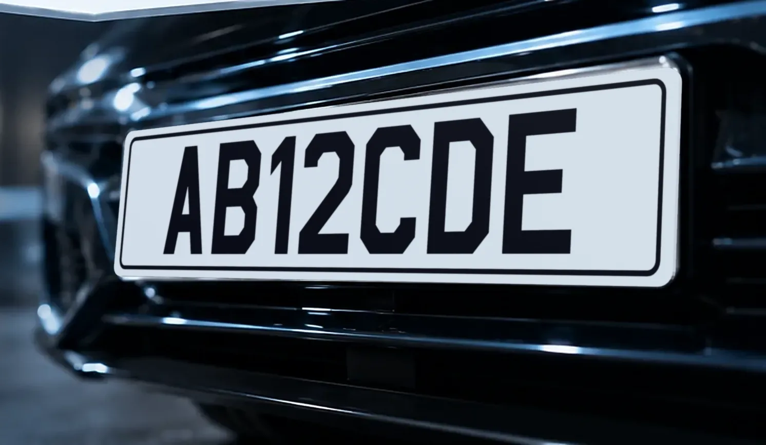 A car at a show fitted with a white show plate